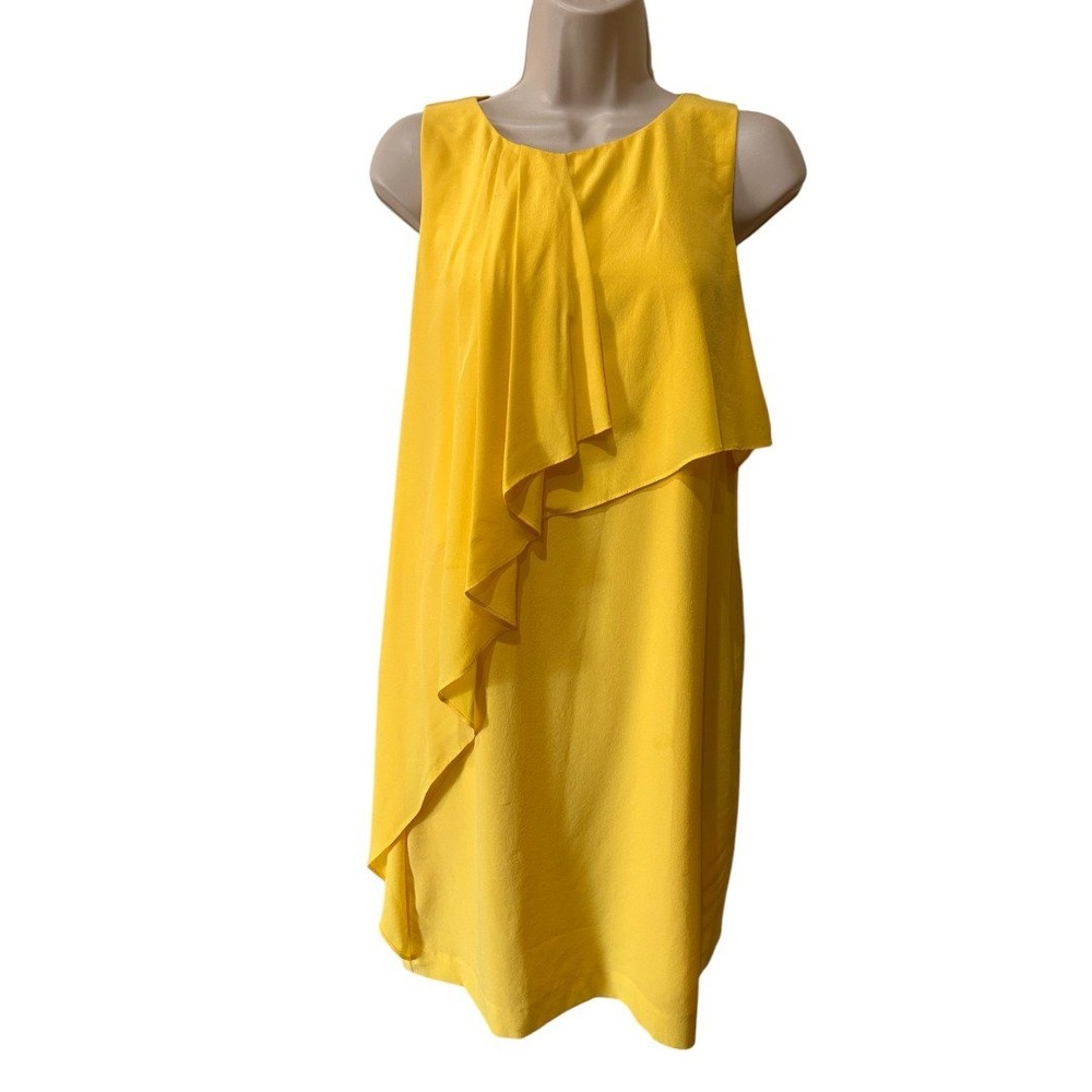 Ali Ro Yellow‎ Silk Dress Sleeveless Party Cocktail Ruffle Size 6